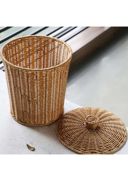 Dokuma Sepet Çöp Kutusu Yuvarlak Rattan Çöp Sepeti Kapaklı Ekici Dokuma Saklama Sepetleri Hasır Çöp Sepeti Çöp Kutusu (Yurt Dışından)