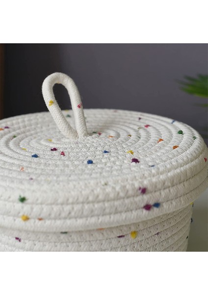 Pamuk Halat Depolama Sepeti Küçük Dokuma Sepet Kapaklı Depolama Dokuma Depolama Organizatör Kovaları Havlu Tuşları Snack, L (Yurt Dışından) fiyatları