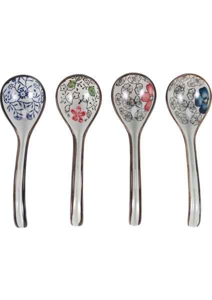 4 Parça Asya Retro Çin Seramik Pirinç Kaşık Kavisli Saplı Ramen Çorba Kaşığı Uzun Saplı Boyalı Çiçek Kaşık (Yurt Dışından) fiyatları