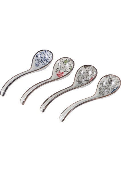 4 Parça Asya Retro Çin Seramik Pirinç Kaşık Kavisli Saplı Ramen Çorba Kaşığı Uzun Saplı Boyalı Çiçek Kaşık (Yurt Dışından) modelleri
