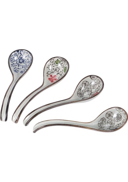 4 Parça Asya Retro Çin Seramik Pirinç Kaşık Kavisli Saplı Ramen Çorba Kaşığı Uzun Saplı Boyalı Çiçek Kaşık (Yurt Dışından) fırsatları