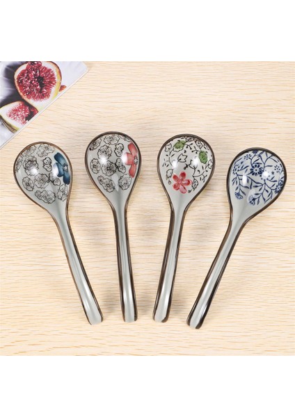 4 Parça Asya Retro Çin Seramik Pirinç Kaşık Kavisli Saplı Ramen Çorba Kaşığı Uzun Saplı Boyalı Çiçek Kaşık (Yurt Dışından) indirimleri