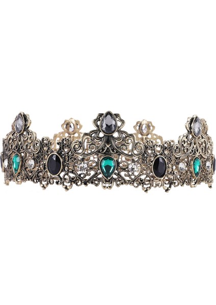 Erkekler Için Kral Taçları Metal, Yeşil Yapay Elmaslı Vintage Tam Kraliyet Kral Taçları, Erkek Doğum Günü Taçları, Balo Partisi Taçları (Yurt Dışından)