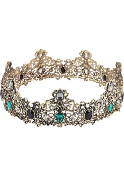 Erkekler Için Kral Taçları Metal, Yeşil Yapay Elmaslı Vintage Tam Kraliyet Kral Taçları, Erkek Doğum Günü Taçları, Balo Partisi Taçları (Yurt Dışından)