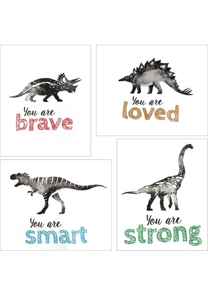 Küçük Erkekler Odası Için 4 Adet Dinozor Duvar Sanatı, Bebek Kreş Posterleri, Motivasyonel Çocuk Oyun Odası Dekoru, Yürümeye Başlayan Çocuk (Yurt Dışından)