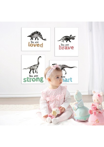 Küçük Erkekler Odası Için 4 Adet Dinozor Duvar Sanatı, Bebek Kreş Posterleri, Motivasyonel Çocuk Oyun Odası Dekoru, Yürümeye Başlayan Çocuk (Yurt Dışından) indirimleri