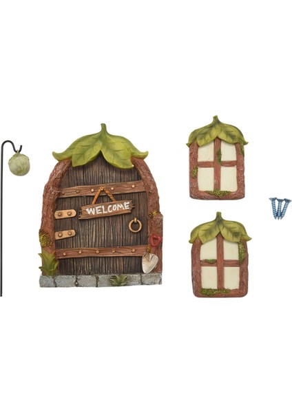 Minyatür Peri Gnome Ev Pencere Ve Kapı Ağaçlar Dekorasyon Için Bahçe Süslemeleri Pencere Ve Işık Karanlıkta Parlayabilir (Yurt Dışından)