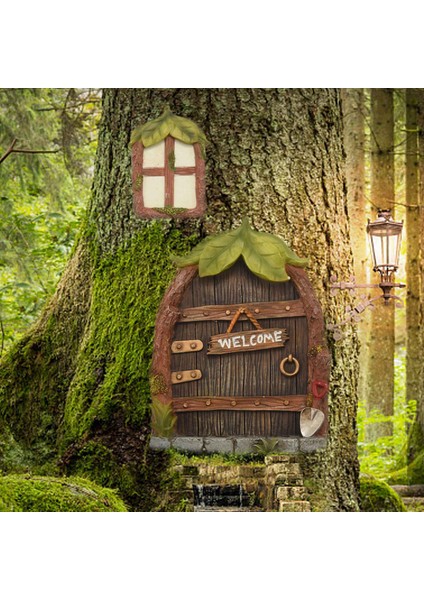 Minyatür Peri Gnome Ev Pencere Ve Kapı Ağaçlar Dekorasyon Için Bahçe Süslemeleri Pencere Ve Işık Karanlıkta Parlayabilir (Yurt Dışından) modelleri
