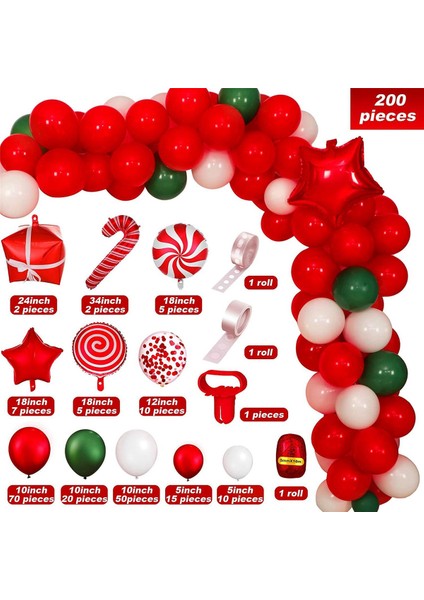 202pc Noel Lateks Alüminyum Film Balon Zincir Seti Yeni Yıl Tema Tatil Partisi Dekorasyon Hediye Arka Plan Dekorasyon (Yurt Dışından)
