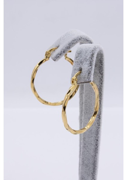 14 Ayar Altın Halka Küpe Düz Burgu Model Kadın Küpe