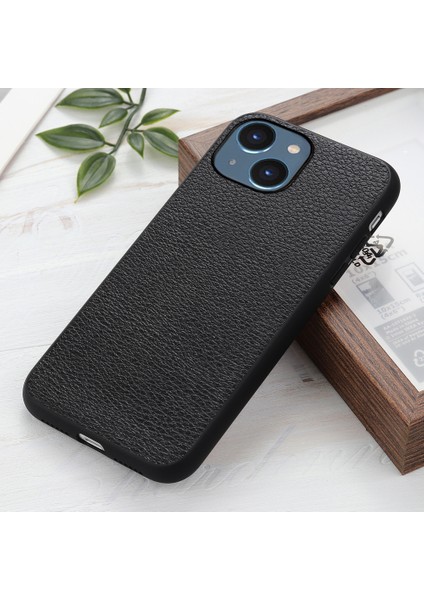 Iphone 15 Plus Ultra-I-Ilight Orijinal Inek Deri+Pc+Tpu Kapak Kapalı Çizelge Anti-Çizelge Litchi Doku Cep Telefonu Kılıf Black (Yurt Dışından)