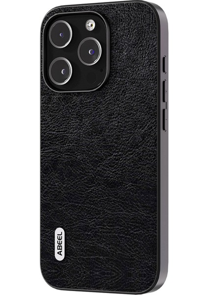 Iphone 15 Pro Retro Litchi Doku Anti Drop Kılıf Pu Deri Kaplamalı Pc+Tpu Telefon Kapak Black (Yurt Dışından)