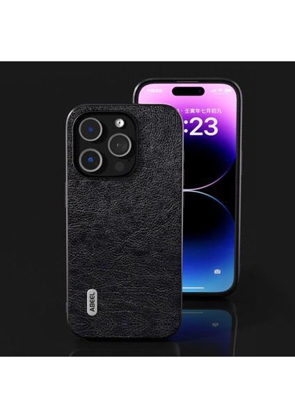 Iphone 15 Pro Retro Litchi Doku Anti Drop Kılıf Pu Deri Kaplamalı Pc+Tpu Telefon Kapak Black (Yurt Dışından)