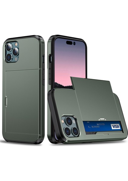 Iphone 15 Pro 15 Pro Tpu+Pc Çift Katmanlı Telefon Koruyucu Vaka Yeşili Için Slayt Kartı Tutucu Telefon Kapağı (Yurt Dışından)