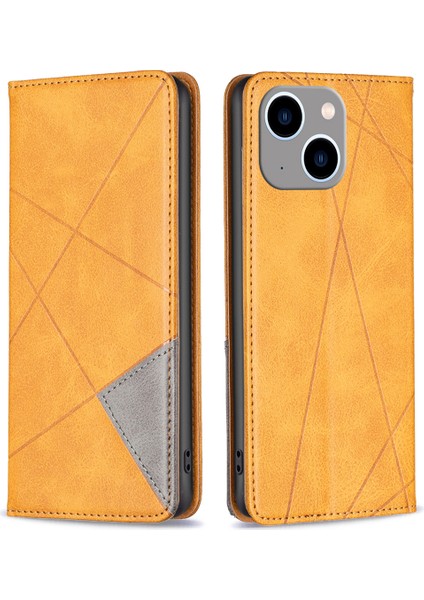 Kart Tutucu Pu Deri Stand Kılıfı Iphone 15 Plus Baskılı Çizgi Telefon Kapağı Sarı (Yurt Dışından)