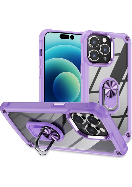 Iphone 15 Pro Koruyucu Kickstand Case Alaşım Lens Çerçevesi Pc+Tpu Telefon Kapak-Morası (Yurt Dışından)
