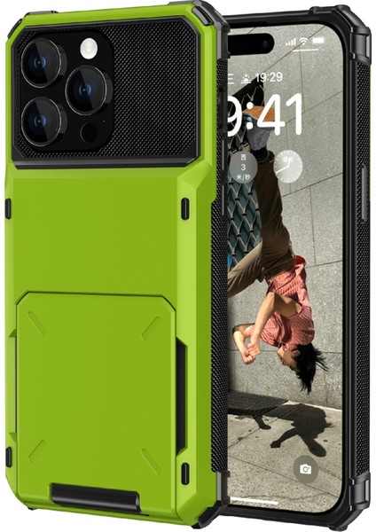 Iphone 15 Pro Tpu+Pc Telefon Kılıfı Için Flip Card Tutucu Yeşili İle Damla Koşullu Arka Kapak (Yurt Dışından)
