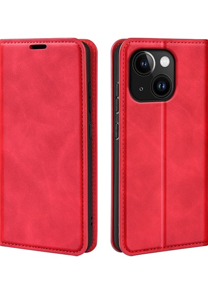 Iphone 15 Plus Şok Geçirmez Pu Deri Cüzdan Flip Case Cilt Touch Stand Kapak Kırmızısı (Yurt Dışından)