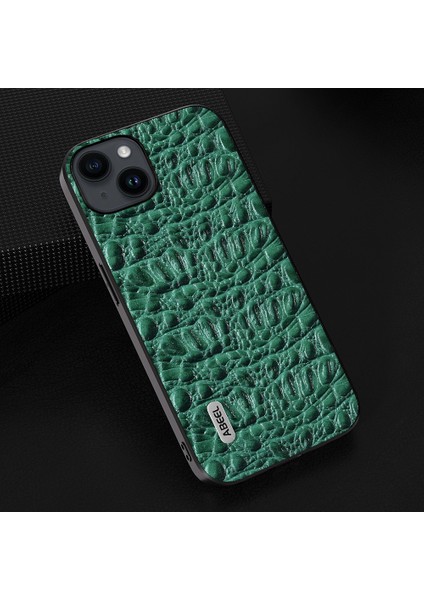 Iphone 15 Slim-Fit Telefon Kılıfı Orijinal Inek Deri Kaplamalı Pc+Tpu Gölgelik Doku Doku Kapak Yeşil (Yurt Dışından)
