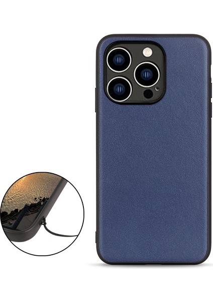 Iphone 15 Pro Shockproof Cep Telefonu Kılıf Mavisi Için Orijinal Inek Deri+Tpu Telefon Kılıfı (Yurt Dışından)