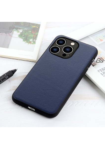 Iphone 15 Pro Shockproof Cep Telefonu Kılıf Mavisi Için Orijinal Inek Deri+Tpu Telefon Kılıfı (Yurt Dışından)