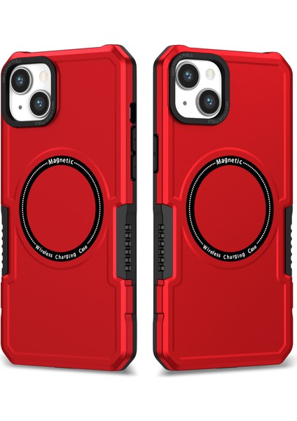 Iphone 15 Plus Manyetik Telefon Kılıfı Pc+Tpu Şok Emici Kapak Magsafe-Red İle Uyumlu (Yurt Dışından)