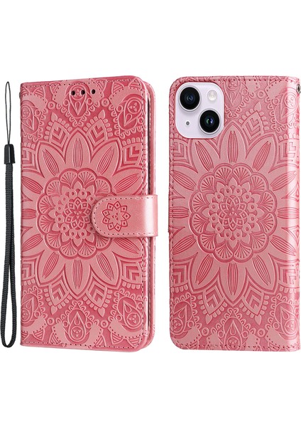 Iphone 15 Plus Şok Geçirmez Ayçiçeği Baskısı Stand Pu Deri Kapak Cüzdan Case-Pınk (Yurt Dışından)