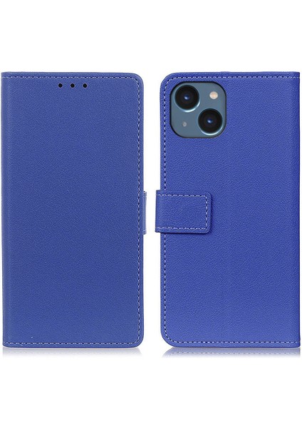 Iphone 15 Için Dokulu Pu Deri Cüzdan Telefon Vaka Telefon Kabuğu Stand Flip Cover-Blue (Yurt Dışından)