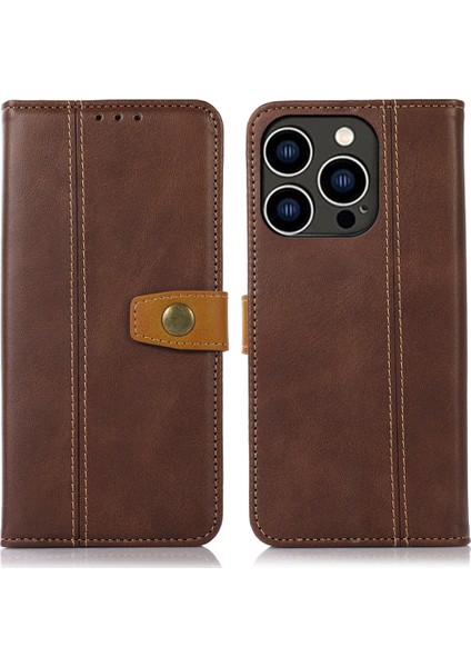 Iphone 15 Pro Maksimum Buzağı Dokusu Katlanabilir Stand Pu Deri Cüzdan Flip Cover-Coffee (Yurt Dışından)