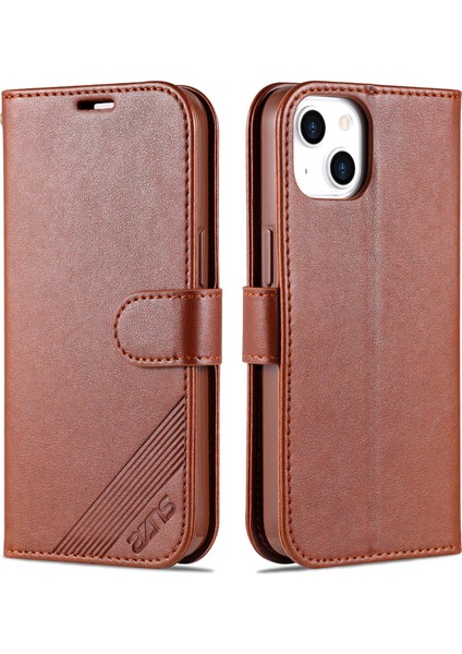 Iphone 15 Için Telefon Cüzdanı Kılıfı Pl Stand Pu Derisi+Tpu Telefon Kapak-Kahverengi (Yurt Dışından)