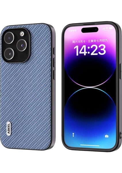 Iphone 15 Pro Pu Deri Kaplamalı Pc+Tpu Telefon Kılıfı Karbon Fiber Doku Kıyafet Anti-Slatch Kapak Işık Mavi (Yurt Dışından)