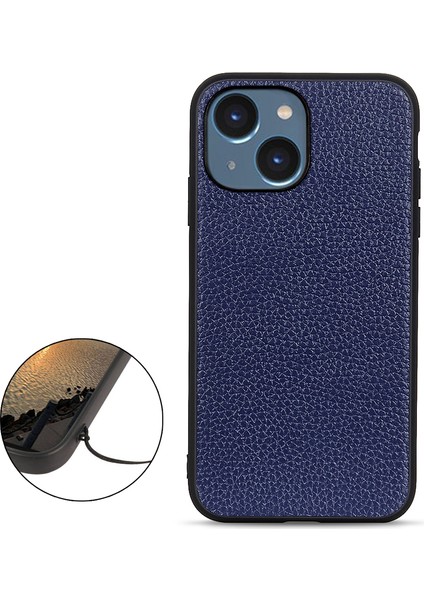 Iphone 15 Orijinal Inek Deri+Pc+Tpu Anti-Çizelge Hibrit Kapak Mavisi Için Litchi Doku Telefon Kılıfı (Yurt Dışından)