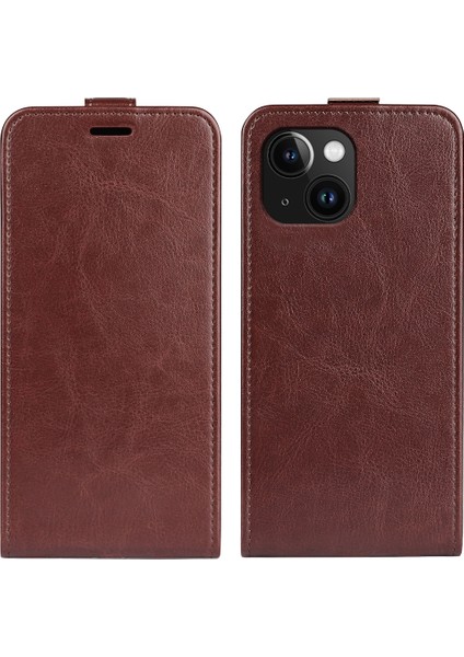 Iphone 15 Için Kart Yuvası Telefon Kılıfı Plus Kırpma Önleyici Dikey Flip Pu Deri Cep Telefonu Kapak Brown (Yurt Dışından)