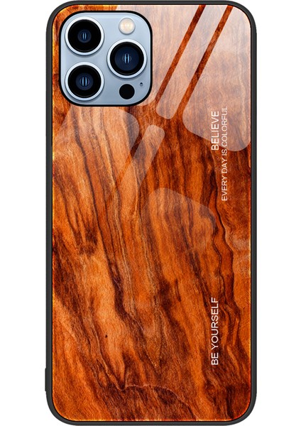 Iphone 15 Pro Maks Ahşap Tahıl Tasarım Telefon Kılıfı Temperlenmiş Cam Geri+Tpu Çerçeve Geri Kapak-Por (Yurt Dışından)