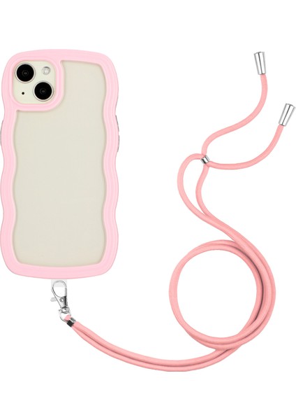 Iphone 15 Plus Için Temiz Kılıf Dalgalı Kenar Tasarım Pc+Tpu Şok Geçirmez Telefon Kapağı Ayarlanabilir Kordon-Pembe (Yurt Dışından)