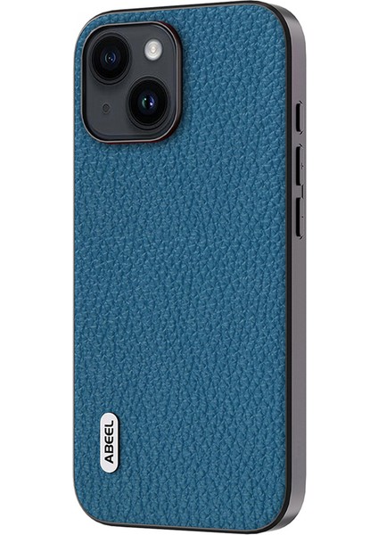 Iphone 15 Plus Cowhide Deri Kaplamalı Pc+Tpu Kılıfı Litchi Doku Kıvlatıcı Anti-Slatch Telefon Kapak Mavisi (Yurt Dışından)