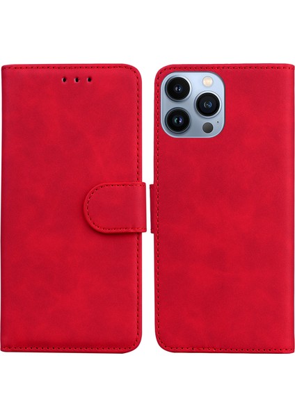 Pu Deri+Tpu Telefon Kapağı Iphone 15 Pro 15 Stand Telefon Kabuğu Cüzdan Düz Renk Mobil Kapak-Kırmızısı (Yurt Dışından)
