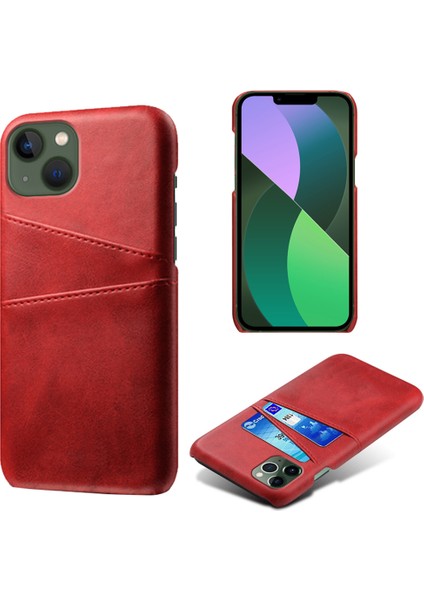 İphone 15 Plus Telefon Kasası Çift Kart Yuvaları Telefon Kapağı Anti-Çizelge Pu Deri Kaplamalı Pc Koruyucu Arka Kasa-Kırmızı (Yurt Dışından)