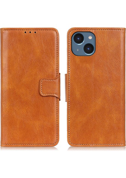 Iphone 15 Pu Deri Kasa Cüzdanı Için Çılgın At Doku Kabuğu, Folio Telefon Kapak-Kahverengi (Yurt Dışından)