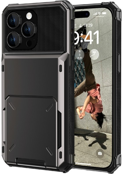 Iphone 15 Pro Max Anti Drop Arka Kapak Tpu+Pc Telefon Kılıfı İle Flip Card Tutucu-Gre (Yurt Dışından)