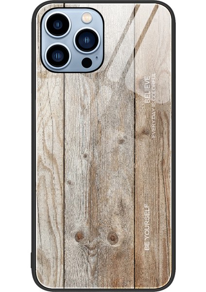 Iphone 15 Pro Ahşap Tahıl Deseni Temperli Cam+Tpu Kapak Kapsam Anayacı Telefon Case-Grey (Yurt Dışından)