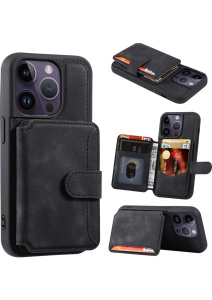 Kickstand-Black İle İphone 15 Pro Deri Kaplamalı Tpu Telefon Kılıfı Için Rfıd Engelleme Cüzdan Kapağı (Yurt Dışından)