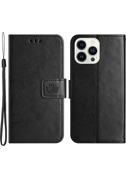 Butterfly Çiçek İphone 15 Pro Için Deri Kılıf (Yurt Dışından)