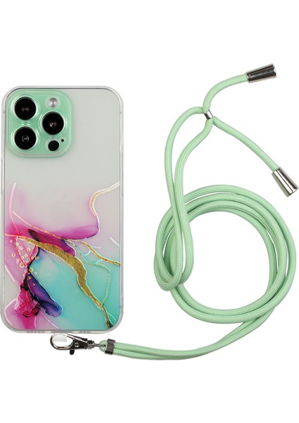 Iphone 15 Pro Marble Desen Için Kabartmalı Telefon Kılıfı Esnek Tpu Kirkar-Yeşil İle Arka Kapak (Yurt Dışından)