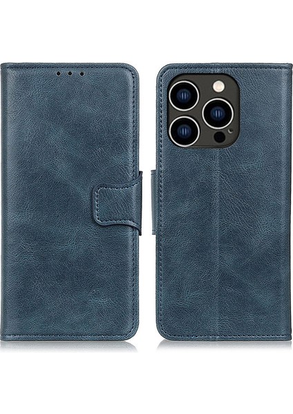 Iphone 15 Pro Max Pu Deri Kılıf Çılgın At Doku Doku Cüzdan Standı Anti-Drop Telefon Kapak Mavisi (Yurt Dışından)