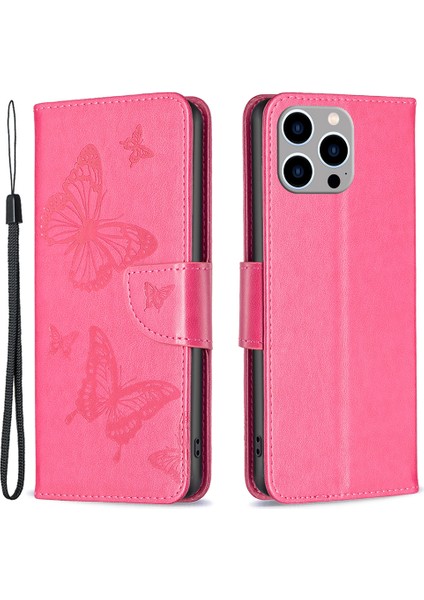 Iphone 15 Pro Max Flip Case Butterfly Için Strap-Rose İle Deri Anti Dust Stand Cüzdan Telefon Kapağı (Yurt Dışından)