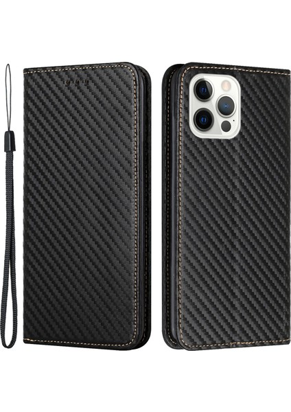 Iphone 15 Pro Karbon Fiber Doku Pu Deri+Tpu Cüzdan Kılıfı Standı Telefon Kapağı-Siyah (Yurt Dışından)