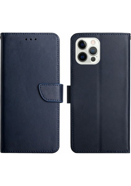 Iphone 15 Pro Max Max Orijinal Inek Deri Nappa Doku Anti Drop Telefon Kapak Mavisi Için Cüzdan Stand Kılıfı (Yurt Dışından)