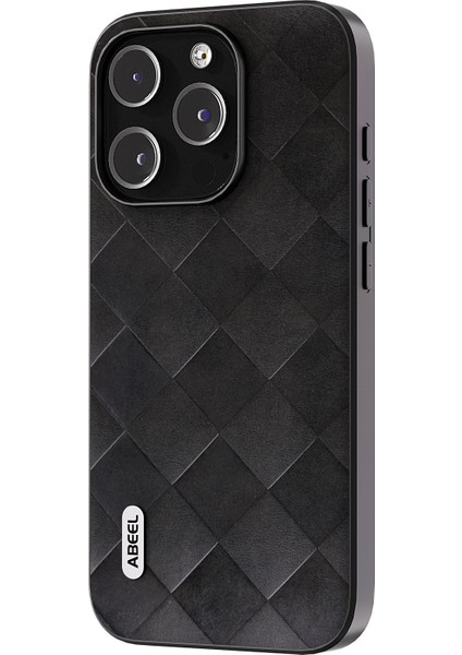Iphone 15 Pro Pu Deri Kaplamalı Pc+Tpu Telefon Kılıfı Izgara Dokusu Bırak-Kötü Kapak Black (Yurt Dışından)