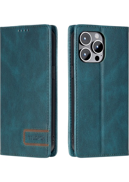 Iphone 15 Pro Rfıd Engelleme Kapağı Katlanabilir Stand Cüzdan Telefon Deri Kılıf Yeşili (Yurt Dışından)